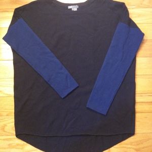 Vince Colorblock Sweater High Low WOOL CASHMERE Navy Blue Crew Neck Oversized S